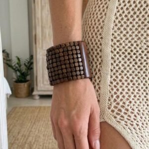 Boho Wooden Beaded Bracelet | Natural Wood Stretch Jewelry, Minimalist Stackable Style