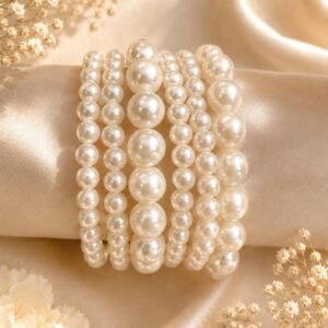 Pearl Statement Bracelets Set of 6 , Layered Pearl Cuff Bracelet, Elegant Jewelry, Bridal Bracelet, Wedding Jewelry, Feminine Bracelet