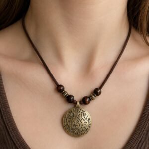 Tiger Eye Pendant Necklace, Leather Cord Necklace, Boho Jewelry, Rustic Stone Necklace, Brown Beaded Necklace, Unisex Gift Statement Jewelry