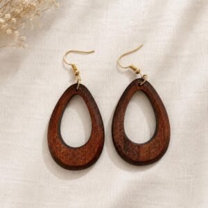 Wooden Teardrop Earrings, Boho Rustic Natural Wood Statement Jewelry
