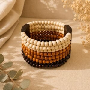 Boho Wooden Beaded Bracelet | Natural Wood Stretch Jewelry, Minimalist Stackable Style