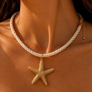 Starfish Rope Necklace | Coastal Beach Necklace | White Cord Choker | Ocean Jewelry | Summer Necklace | Boho Beach Accessory | Nautical Gift