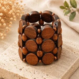 Boho Wooden Beaded Bracelet | Natural Wood Stretch Jewelry, Minimalist Stackable Style