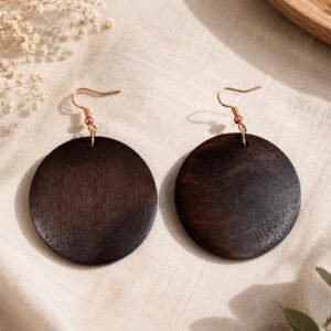 Natural Wood Round Hoop Earrings, Boho Rustic Statement Jewelry