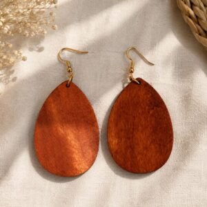 Natural Wood Teardrop Earrings, Boho Rustic Statement Jewelry