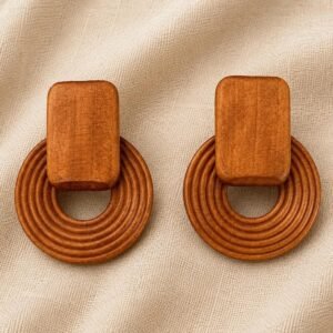 Geometric Wooden Hoop Earrings, Layered Natural Boho Statement Jewelry