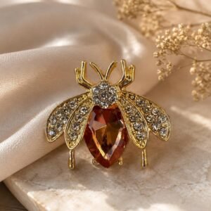 Bee Brooch Pin, Gold Tone Insect Brooch, Amber Crystal Bee Pin, Rhinestone Statement Jewelry, Vintage Inspired Brooch, Gift for Her