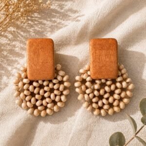 Geometric Wood Hoop Earrings, Boho Natural Statement Jewelry