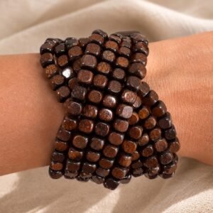 Boho Wooden Beaded Bracelet | Natural Wood Stretch Jewelry, Minimalist Stackable Style
