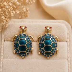Blue Turtle Earrings, Gold Turtle Stud Earrings, Enamel Sea Turtle Jewelry, Ocean Lover Gift, Cute Animal Earrings, Beach Jewelry