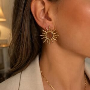 Gold Sunburst Earrings, Celestial Statement Earrings, Sun Earrings for Women, Boho Gold Studs, Solar Jewelry, Unique Gift for Her