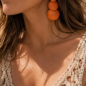 Wooden Tiered Disc Earrings, 3-Tier Round Drop Earrings, Natural Wood Statement Dangles
