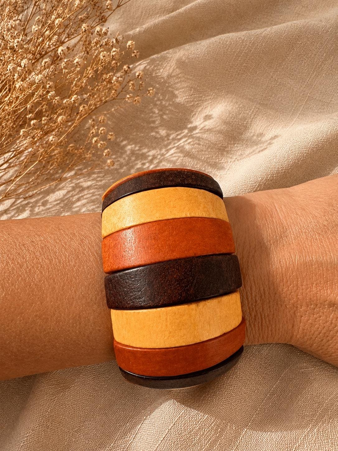 Wooden Jewelry Set, Statement Wood Earrings and Bracelet, Handmade Bohemian Jewelry, Rustic Gift for Her - Image 5