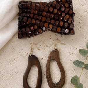Natural Wood Boho Jewelry Set, Earrings and Bracelet, Earthy Style