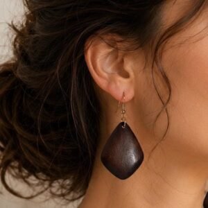 Wooden Teardrop Earrings, Boho Wood Earrings, Brown Statement Earrings, Natural Dangle Earrings