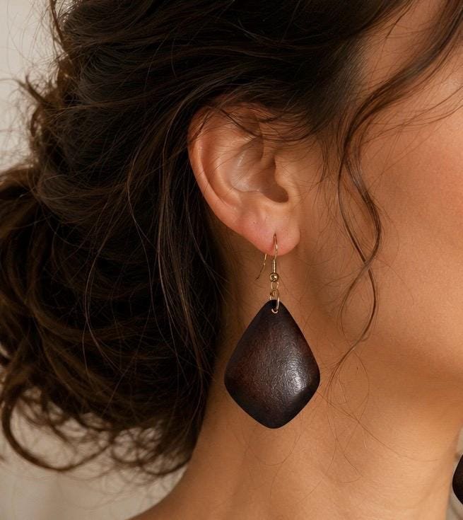 Wooden Teardrop Earrings, Boho Wood Earrings, Brown Statement Earrings, Natural Dangle Earrings