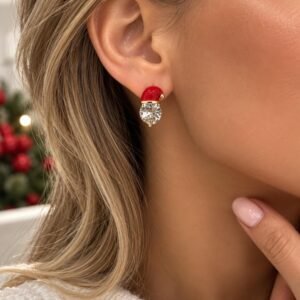 Red Santa Hat Earrings, Christmas Crystal Earrings, Festive Holiday Jewelry, Red Rhinestone Earrings, Christmas Gift for Her
