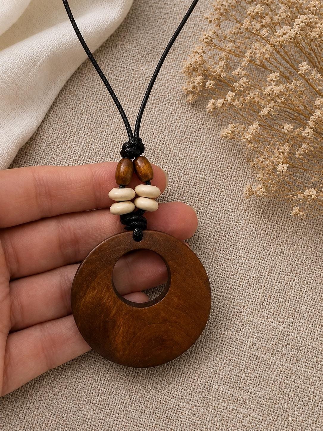 Brown Wooden Statement Necklace and Earrings Set, Boho Rustic Jewelry - Image 5