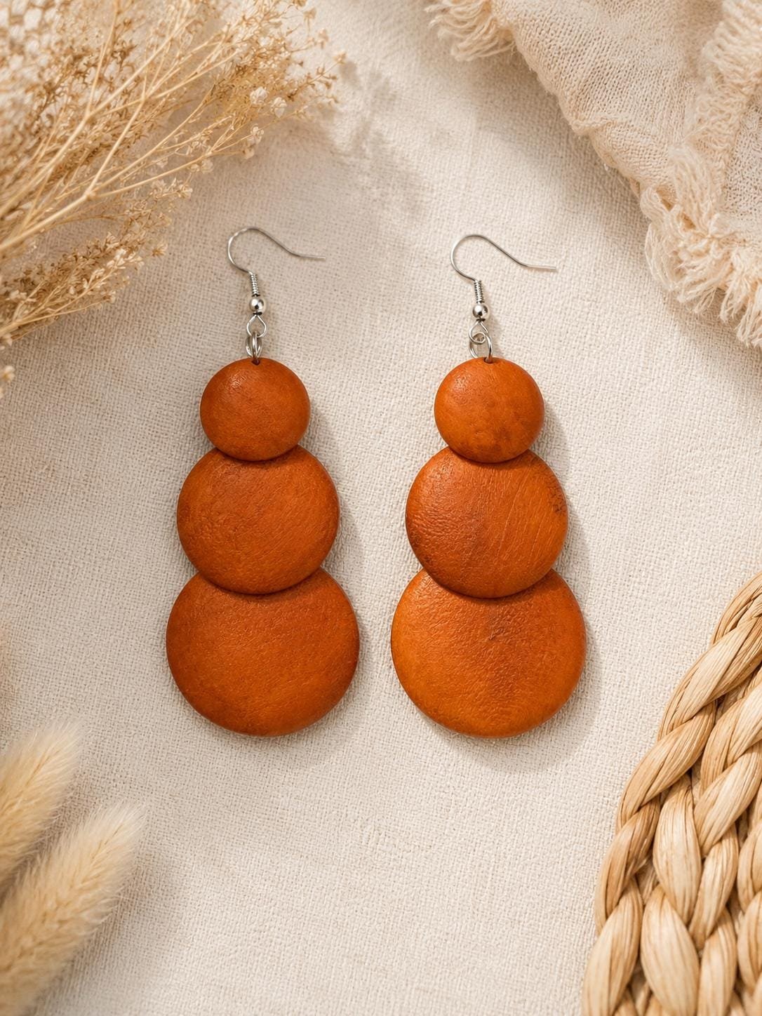 Wooden Jewelry Set, Statement Wood Earrings and Bracelet, Handmade Bohemian Jewelry, Rustic Gift for Her - Image 2