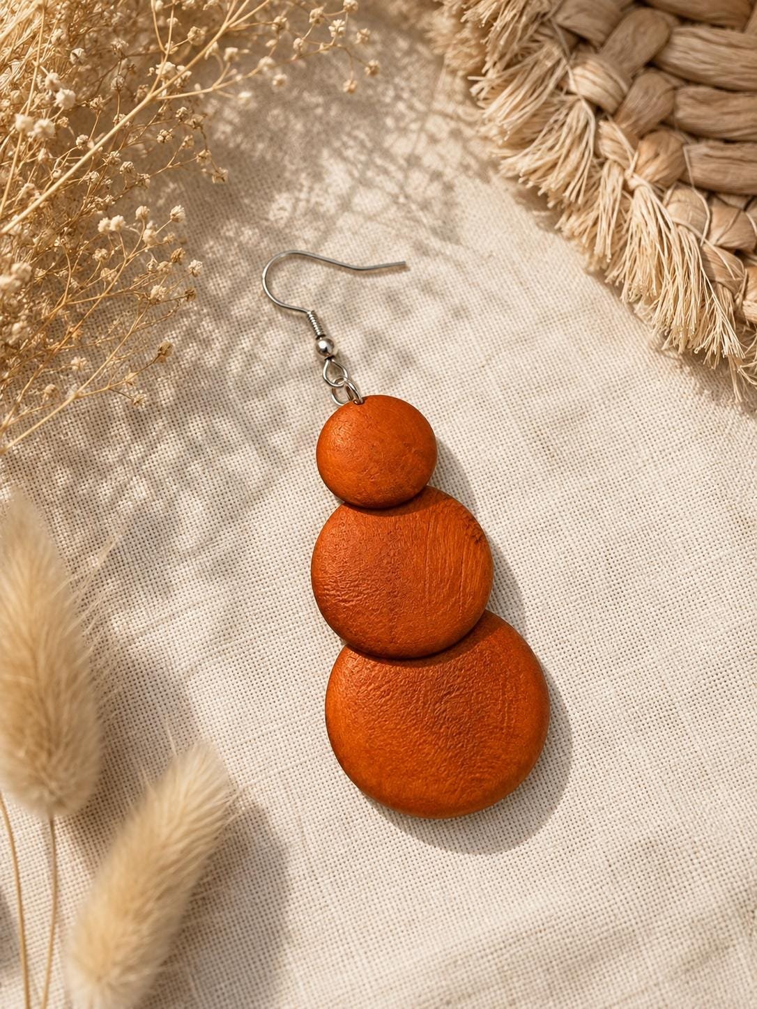 Wooden Jewelry Set, Statement Wood Earrings and Bracelet, Handmade Bohemian Jewelry, Rustic Gift for Her - Image 4
