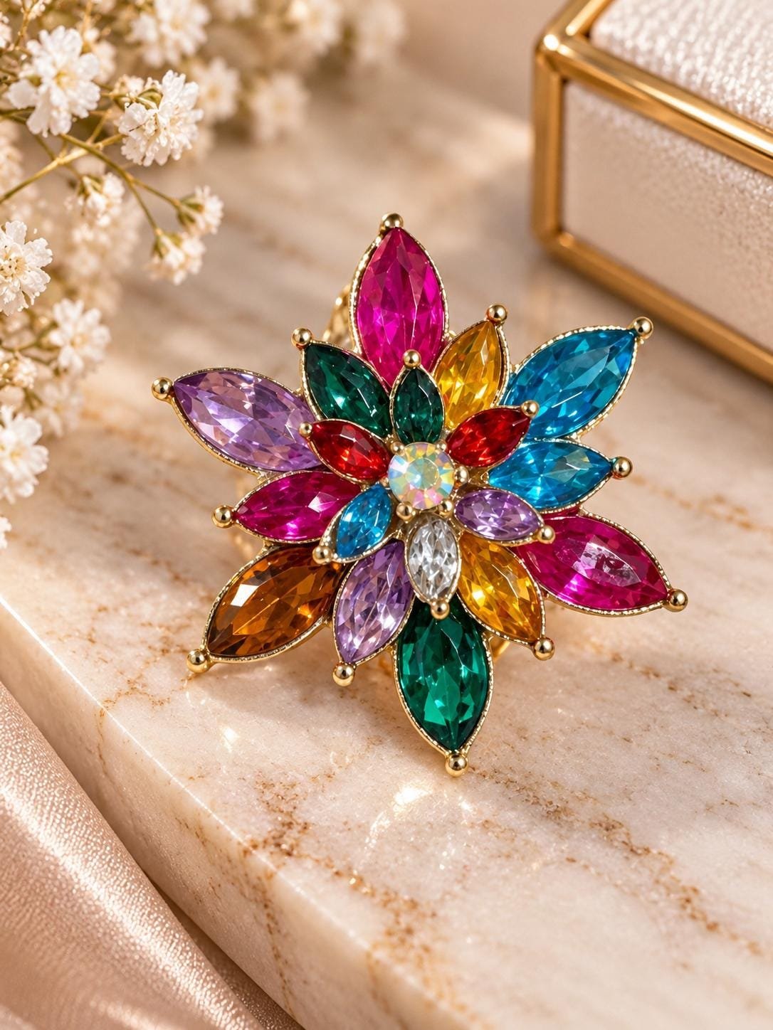 Colorful Flower Stud Earrings, Multicolor Crystal Earrings, Floral Statement Jewelry, Rainbow Gemstone Earrings, Boho Gift for Her - Image 2
