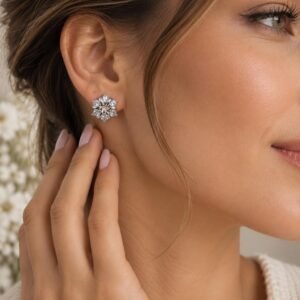 Floral Crystal Stud Earrings, Sparkling Flower Earrings, Silver Tone CZ Earrings, Elegant Bridal Jewelry