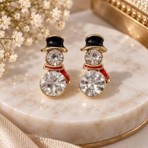 Snowman Crystal Earrings, Christmas Stud Earrings, Sparkly Holiday Jewelry, Winter Earrings